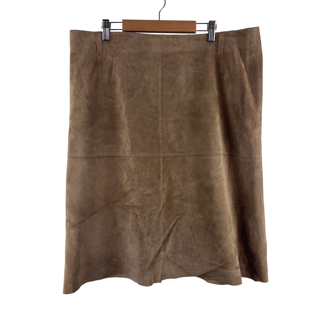 Isaac Mizrahi Skirt Women 16 Brown Suede Leather A-Line Knee Length Zip Back